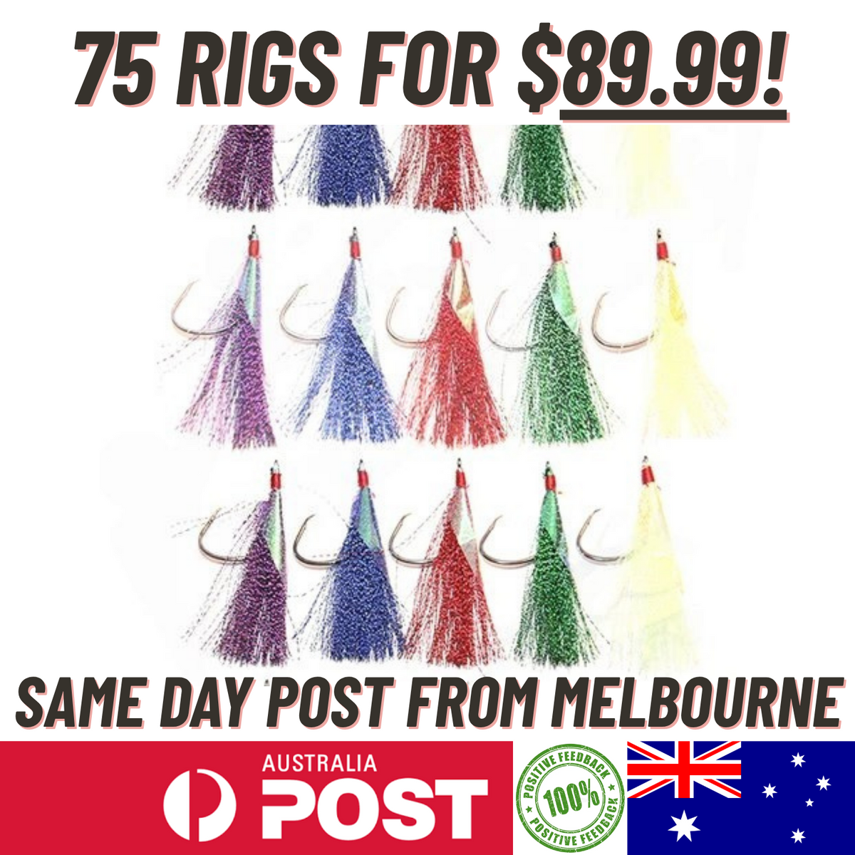 75pcs Flasher Paternoster Fishing Rigs Bulk Snapper Value Free Postage