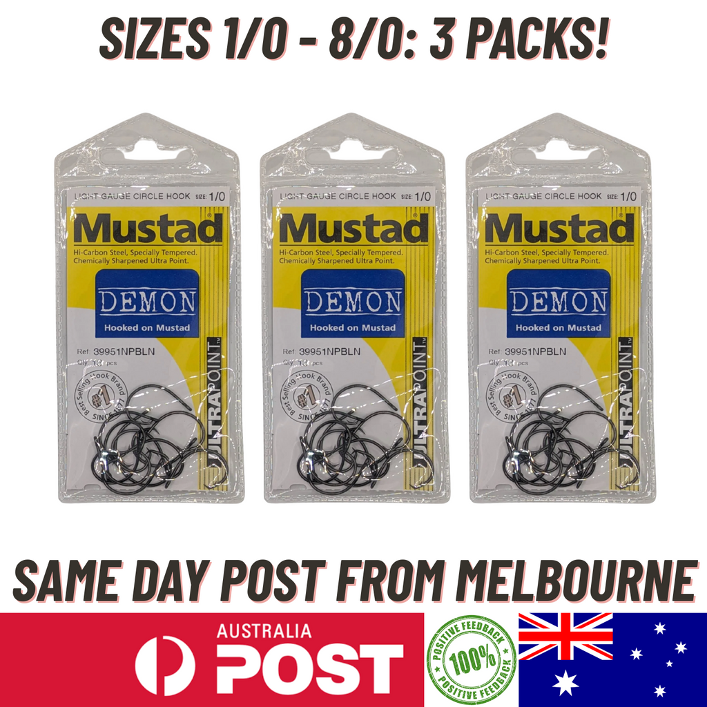 3Pack 1/0 2/0 3/0 4/0 5/0 6/0 7/0 8/0  Mustad Demon Circle Hooks Octopus Suicide